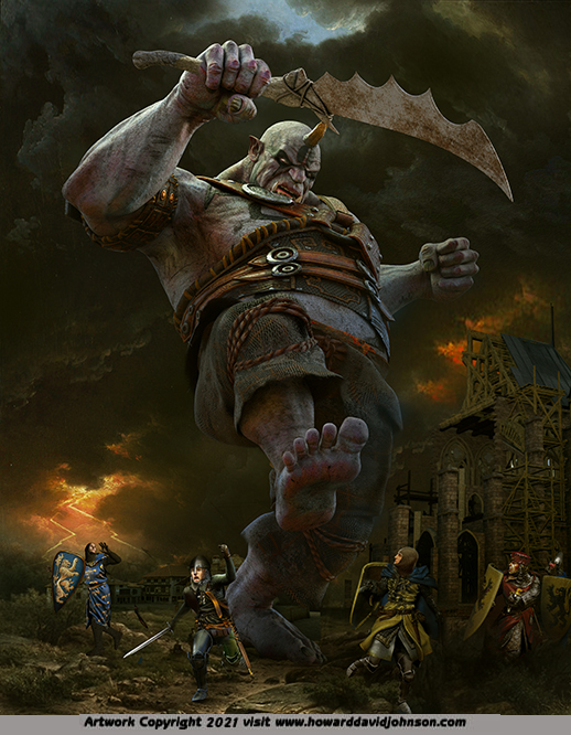Terror of Cormoron the Giant fantasy art painting poster Medieval knights wallpaper